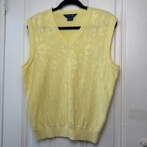 Vintage Sweater Vest Womens Large Spring Yellow Floral Sleeveless Twee Academia